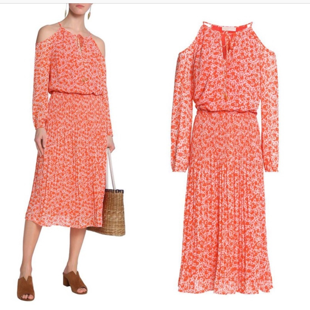 Michael Kors Cold Shoulder Tie Neck Crepe Dress